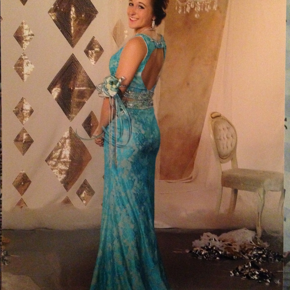 Size 2 Elegant Lace Prom Dress in Blue two piece lace dress Jasmine dress - Picture 4 of 7